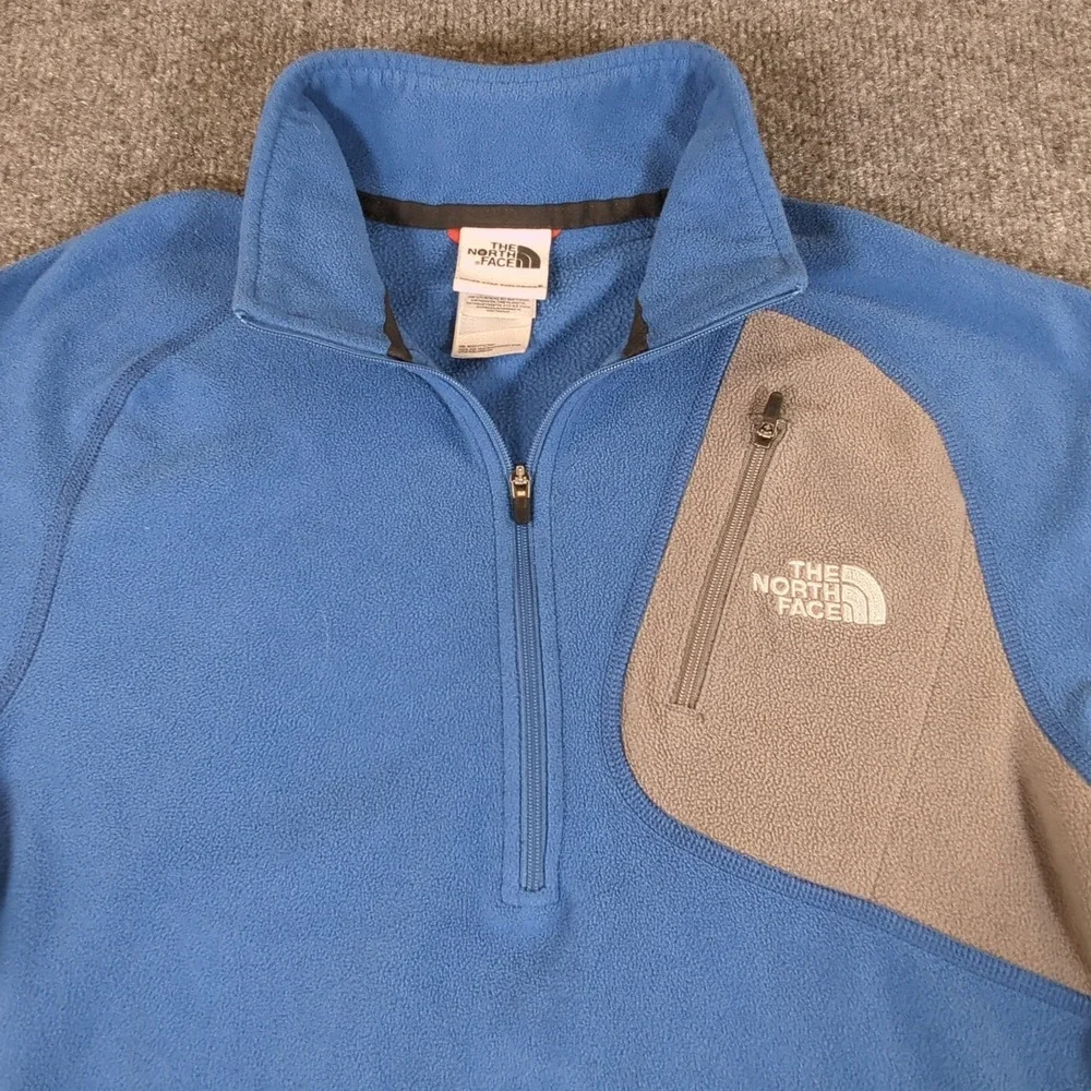 The North Face Mens Blue Grey Quarter Zip Fleece Pullover Thumbholes Small #2769